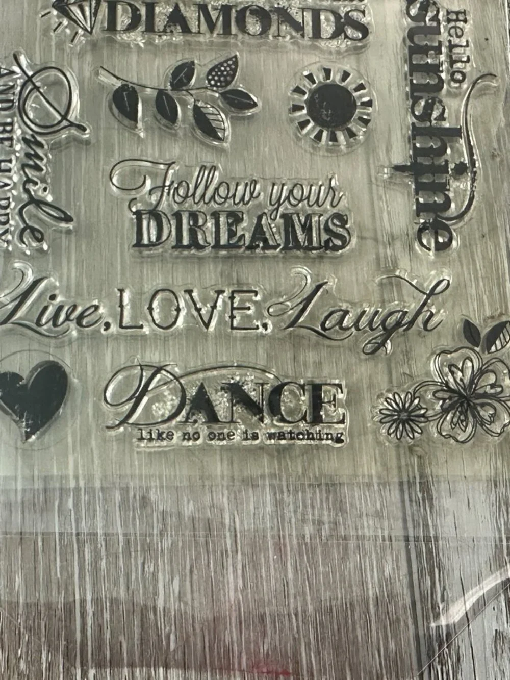 Fun Clear Stamps Feel Good Sentiments Smile & Be Happy, Hello Sunshine etc